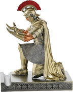 Roman Praetorian Prefect Warrior Knight Pen Holder Desk Ornament Resin Praetorian Guard Mobile Phone Stand Desk Accessories and Organizer for Office with a Letter Opener (Bronze)