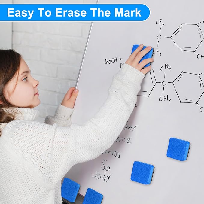 200 Pack Dry Erase Erasers, Mini Magnetic Dry Erase Eraser Bulk, Square Blue White Board Dry Erasers, Ideal Chalkboard Cleansers, Perfect for Kids Classroom, Home and Office (1.97 x 1.97 Inch)