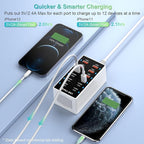 USB C Charger 12-Ports Charging Station for Multiple Devices - Wall Power Hub Strip Smart Plug Dock Block 6A 6C for iPhone Xs/XR, iPad, iPod, Laptops and Smart Phones 60W