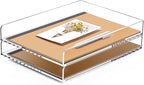 SANRUI 2 Tier Acrylic Stackable Paper Letter Tray, Vertical A4 File Desk Organizer and Accessories Sorter Tray, Clear Workspace Office Supplies Organizers, 12inx9.25inx3.42in