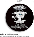 Cat Mouse Pad, Funny Black Small Round Mouse Pads for Desk, Mini Travel Mousepad for Work Wireless Computer Laptop, Office Desk Accessories, 8.6 x 8.6 inch