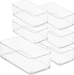 Plastic Clear Drawer Organizers. Bathroom, Kitchen, Bedroom, Jewelry, Office Organizer Bins, Storage Trays. Heavy Duty, Stackable. 9" x 3" x 2" Set of 6