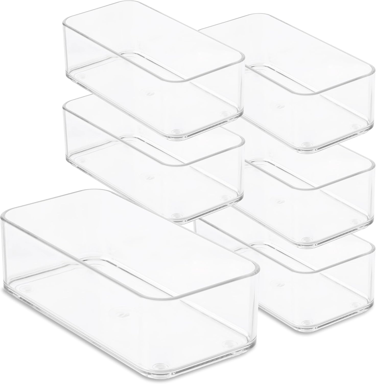 Plastic Clear Drawer Organizers. Bathroom, Kitchen, Bedroom, Jewelry, Office Organizer Bins, Storage Trays. Heavy Duty, Stackable. 9" x 3" x 2" Set of 6