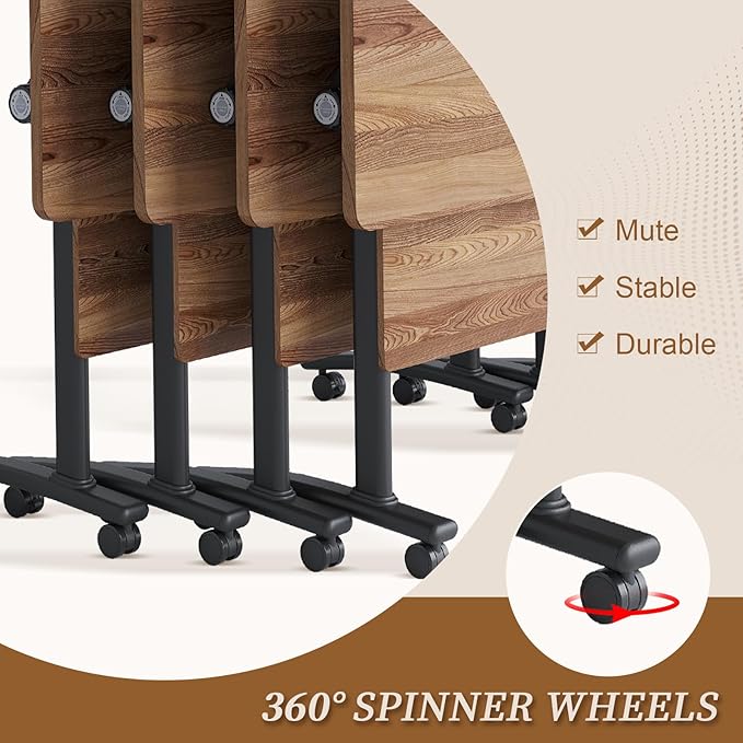 Folding Conference Room Table, Modern Conference Tables with Silent Wheels, Large Rectangular Mobile Training Tables for Office Classroom, Foldable Modular Boardroom Seminar Table (6pack L47.2in)