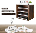 PAG Mail Sorter, Wood Countertop Literature Organizer, Office Supplies Desktop File Bill Paper Organizer for Home School, 4 Compartments, Antique Brown