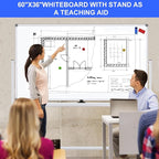Mobile Magnet Whiteboard with Stand 60x36 Double-Sided Dry Erase Board with Stand - Magnetic Portable Standing Whiteboard - 5' x 3' Rolling White Boards with Easy Flip Feature