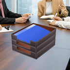 PU Leather 1-Layer Stackable Office File Document Tray Case Rack Paper Letter Tray Desk File Document Organizer Holder (Coffee)