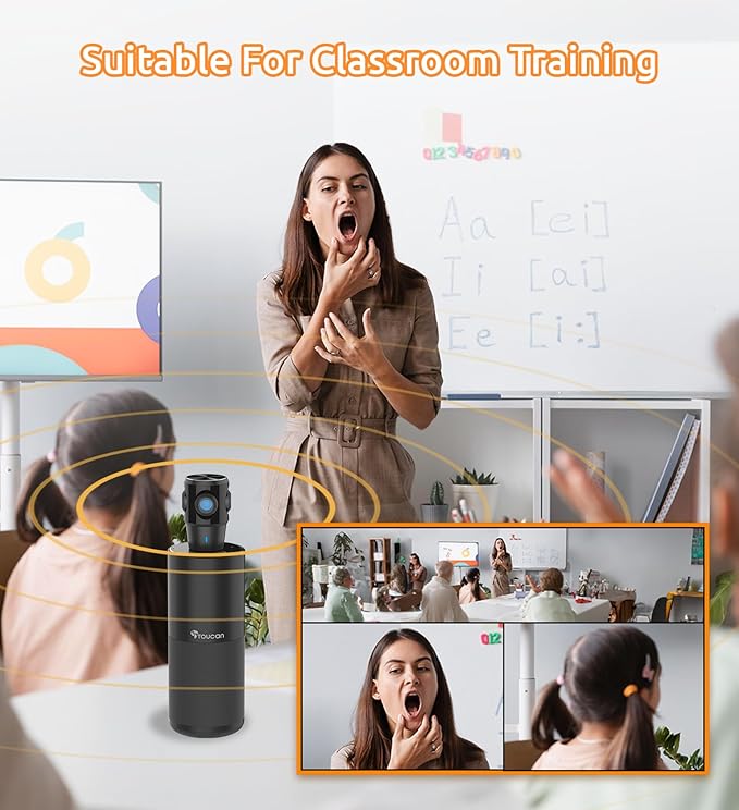 TOUCAN 360-Degree Video Conference Camera, 1080p HD Webcam with 4 Noise Reduction Mics, Speaker, AI Tracking, Works with Zoom, Google Voice, Microsoft Teams and More, for PC/Mac/Tablet