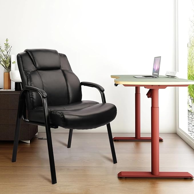 CLATINA Big & Tall 500 lb. Guest Chair, Leather Reception Chairs with Padded Arm Rest for Waiting Room Office Home and Meeting Conference-Black