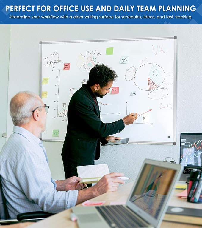 SWANCROWN White Board Dry Erase 60 x 36 Inches, Large Whiteboard for Wall with Thick Aluminum Frame, 5' x 3' Magnetic Whiteboard with Long Marker Tray & Magnetic Pen Holder for Office & Home