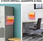 EASEPRES Magnetic 5 Pocket Mesh Hanging File Organizer, Wall Mounted Mail Paper Document Folder Holder, Clipboard Storage Organization Magazine Rack with Nametag Label for Office Home School, Pink