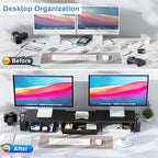 gianotter Dual Monitor Stand Riser, Desk Organizer With Drawer and 2 Pen Holders, Computer Monitor Stand, Desk Shelf for Top of Desk, Balck