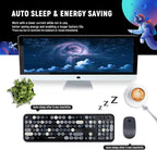 FOPETT Wireless Keyboard and Mouse Combo, 104 Keys Full-Sized 2.4 GHz Round Keycap Colorful Keyboards, USB Receiver Plug and Play, for Windows, Mac, PC, Laptop, Desktop (Grey)