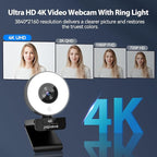 papalook 4K Autofocus Webcam with Light, UHD Web Camera with Remote Control and Dual Noise-Cancelling Mics, Plug and Play USB Webcams for PC Laptop Zoom Skype Teams Google Meet