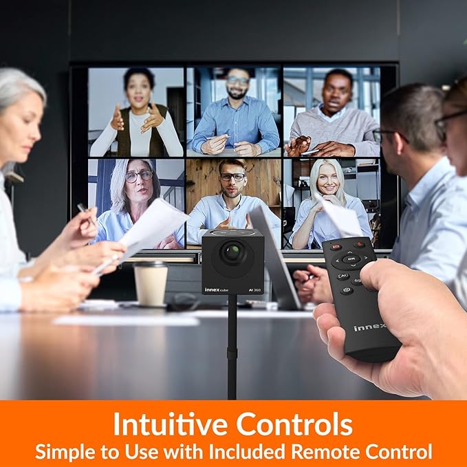 Innex Cube 4K 360 Degree Video Conference Camera with Multiple AI Modes, Dual Omnidirectional Mics, Remote, Plug and Play Conference Room Webcam for Zoom, Microsoft Teams, Open Space, Meeting Room