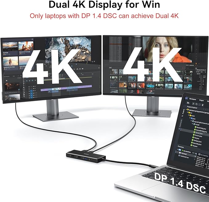 HODO USB C Docking Station Dual Monitor Adapter for Dell HP, Laptop Docking Station 3 Monitors Quad Display USB C Hub Dongle to 2 HDMI 4K,DP 8K, VGA,4 USB,PD, Adapter 9 in 1 Laptop Dongle