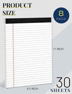 8 Pack White Legal Pads 8.5 x 11 Wide Ruled Note Pads 8.5 x 11" Legal Ruled Writing Pads for School 30 Sheets White Lined Paper Pads Notebook for Work Legal Notepads for Office Pad of Paper for Home