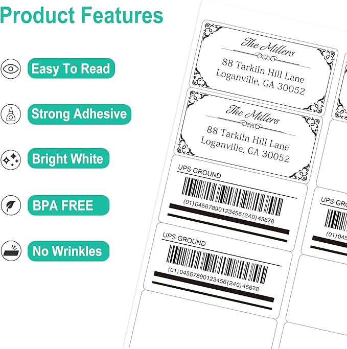 L LIKED 2" x 4" Label Stickers, Printable White 500 Sheets for Laser/Inkjet Printing - Matte White, 10 per Sheets (5000 Labels)