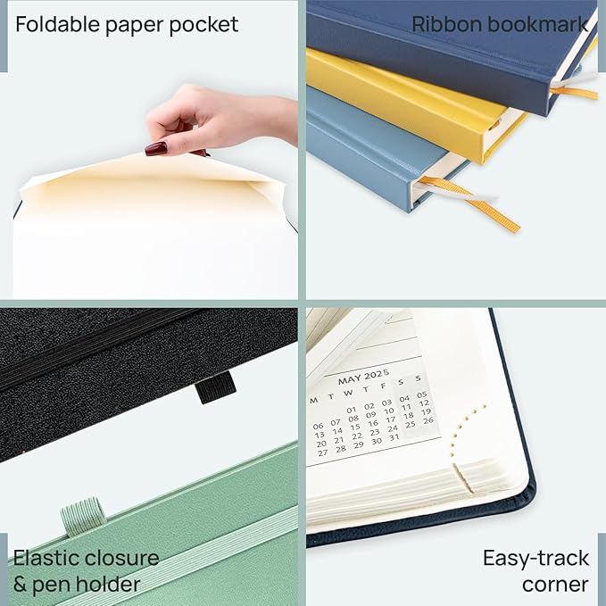 POPRUN Planner 2025-2026, (Medium 6.5'' x 8.5'' Hard Cover) Academic Calendar (July 25-June 26) Daily Weekly and Monthly Appointment Book with Hourly Time Slots, Monthly Tabs, 100 GSM - Black