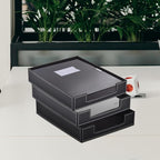 Leather Letter Tray, Office Supplies Desk Organizer for Mail Paper Files Magazines Jewelry Cosmetics,Luxury Letter Holder&Multipurpos Stackable Office Desktop Storage Box,Black