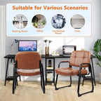 CLATINA Big & Tall 500 lb Waiting Room Chairs with Padded Armrests and Sled Base, Leather Stationary No Wheels Office Guest Chair for Reception Lobby Home and Meeting Conference, Brown （6 Pack）