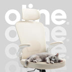 Oline ErgoAir Ergonomic Office Chair – Adjustable Lumbar Support, Flip-Up Armrests, Mesh Computer Desk Chair, Swivel Rolling Executive Gaming Chair for Home & Office (Beige)