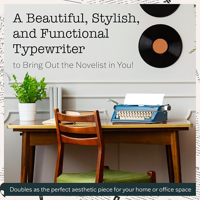 Maplefield Manual Typewriter - Blue - Retro Vintage Look - Working Manual Typewriter & Word Processor - Home Office Desk Decor