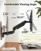 HUANUO Computer Monitor Wall Mount for 22 to 35 inch Flat Curved Screens, Single Wall Mount Monitor Arm Holds up to 26.4lbs, Height Adjustable Full Motion Gas Springcore Vesa Mount, Max 200x200mm