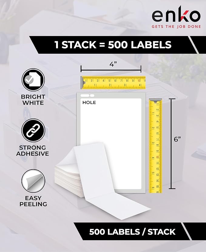 enKo 4 x 6 Thermal Fan Fold Labels Compatible for Rollo Printer Labels - 1 Stack of 500 4x6 Label Zebra Printer - Mailing Postal Label Paper, Perforated, Permanent Adhesive