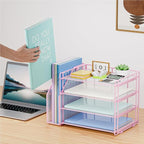 Marbrasse Desk Organizer and Accessories，4-Tier Paper Letter Tray Organizer with File Holder，Desk Accessories & Workspace Desktop Organizers for School Home Office Supplies (Pink)