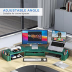 gianotter Dual Monitor Stand Riser, Desk Organizer With Drawer and 2 Pen Holders, Monitor Stand for Desk, Office Decor Essentials (Green)