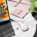 memzuoix 2.4G Wireless Mouse, 1400 DPI Computer Mice with USB Receiver, Portable Wireless USB Mouse Battery Powered Cordless Mice for Laptop, PC, Desktop, 5 Buttons (White Pink)