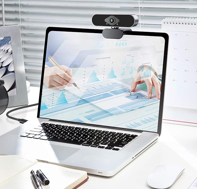 Webcam 1080P HD with Microphone & Privacy Cover, USB Web Cam with Live Streaming HD Video for Mac, PC, Computer and Laptop, Wide Angle Lens 1080P Web Camera with 360 Degree Flexible Mount