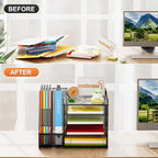 Marbrasse Desk Organizer with File Holder, 5-Tier Paper Letter Tray Organizer, Mesh Desk Organizers and Accessories with Magazine Holder, Desktop Storage for Office Supplies (Black)