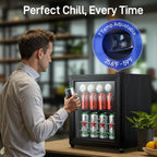 Small Beverage Refrigerator Cooler, 1.6 Cu.Ft Mini Fridge with Tempered Glass Door, 60 Cans Wine Drink Beer Fridge for Office Bedroom Bar, 7 Level Temperatures, Adjustable Shelf (12 Oz)