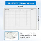 Comix Dry Erase Calendar Whiteboard for Wall,Magnetic Dry Erase White Board with White Wood Frame, 36 * 24 inches Decorative Planner Board for Office, Kitchen, School, Home