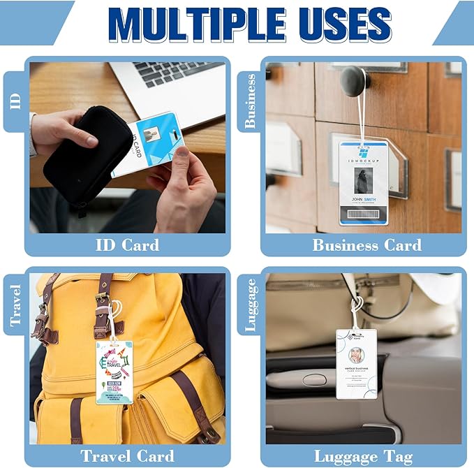 XUWAIDSGN 200 Pieces 5 Mil 2 1/2" x 4 1/4" Laminating Luggage Tags with Loops Thermal Lanyard Laminating Pouches Resealable for Work Permits Pass Cards Student ID Cards (200, 5 Mil)