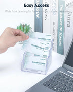 Uniclife 4 Pack Acrylic Business Card Holder for Desk 4 Slots Clear Business Card Display Stand for Men & Women Desktop Business Card Organizer Card Stand for Office Home Exhibition, 240 Card Capacity