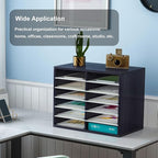 PAG Countertop Mail Sorter Organizer, Wooden Literature Organizer, Student Mailbox for Classroom, Desktop Bill Organizer for Office Home School, 12 Compartments, Black&White