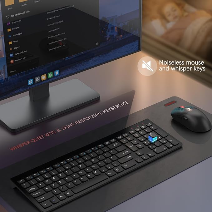 Wireless Keyboard and Mouse Combo,Quiet Click,Full Size Design with Number Pad,Ergonomic Mouse with 5 DPI,Sleep Mode-GAMCATZ 2.4G Slient Portable Cordless Combo for Laptop/PC/Computer/Mac(Black)