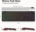 USB Wired Keyboard with Backlit 7-Colors, Full Size Keyboard with Retro Keycaps, Numeric Keypad and Media Hotkey for Computer Desktop PC Laptop and Windows 7 8 10 11