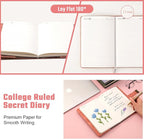 Lock Diary for Women Diary with Lock for Girls A5 Leather Locked Journal 260 Pages 100 GSM Refillable Journal with Lock for Teens Secrets Flower Journals with Combination Passwords, 5.7"x8.3", Pink