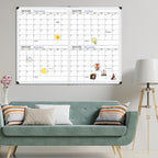 XBoard Magnetic Calendar Whiteboard 48x36 inch, 4 Month Foldable Dry Erase Board Planner, Silver Aluminium Framed White Board Calendar for Home School Office Organization