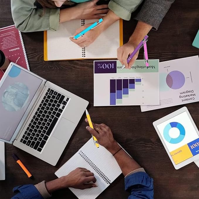 12 PCS 2 in 1 Stylus Ballpoint Pen with Stylus Tip, 1.0 mm Black Ink Metal Pen Stylus Pen for Touch Screens (Silver & Mix - 2)