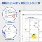 Monthly Calendar Dry Erase Whiteboard for Wall, 24" x 18" Magnetic Calendar White Board, Double-Sided Portable Board for Office, Kitchen, School, Home
