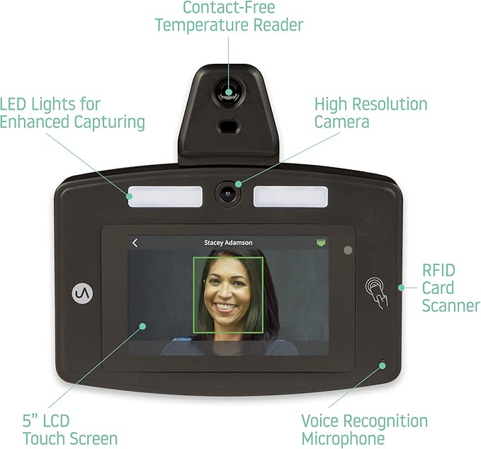 uAttend Touch-Free Voice Control and Facial Recognition Time Clock with Temperature Reader (DR2500)