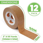 Eco-Friendly Kraft Paper Tape, Biodegradable Heavy Duty Packing Tape 2Inch x 55Yard, Recyclable Packaging Tape Self Adhesive Box Tape for Shipping, Sealing, Moving & Masking, 12Rolls