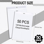 Geyee 50 Pcs 12 x 16 Inch White Manilla Clasp Envelopes Letter Size Mailing Envelopes with Clasp Closure for Filing Storing Documents Office Home Business School