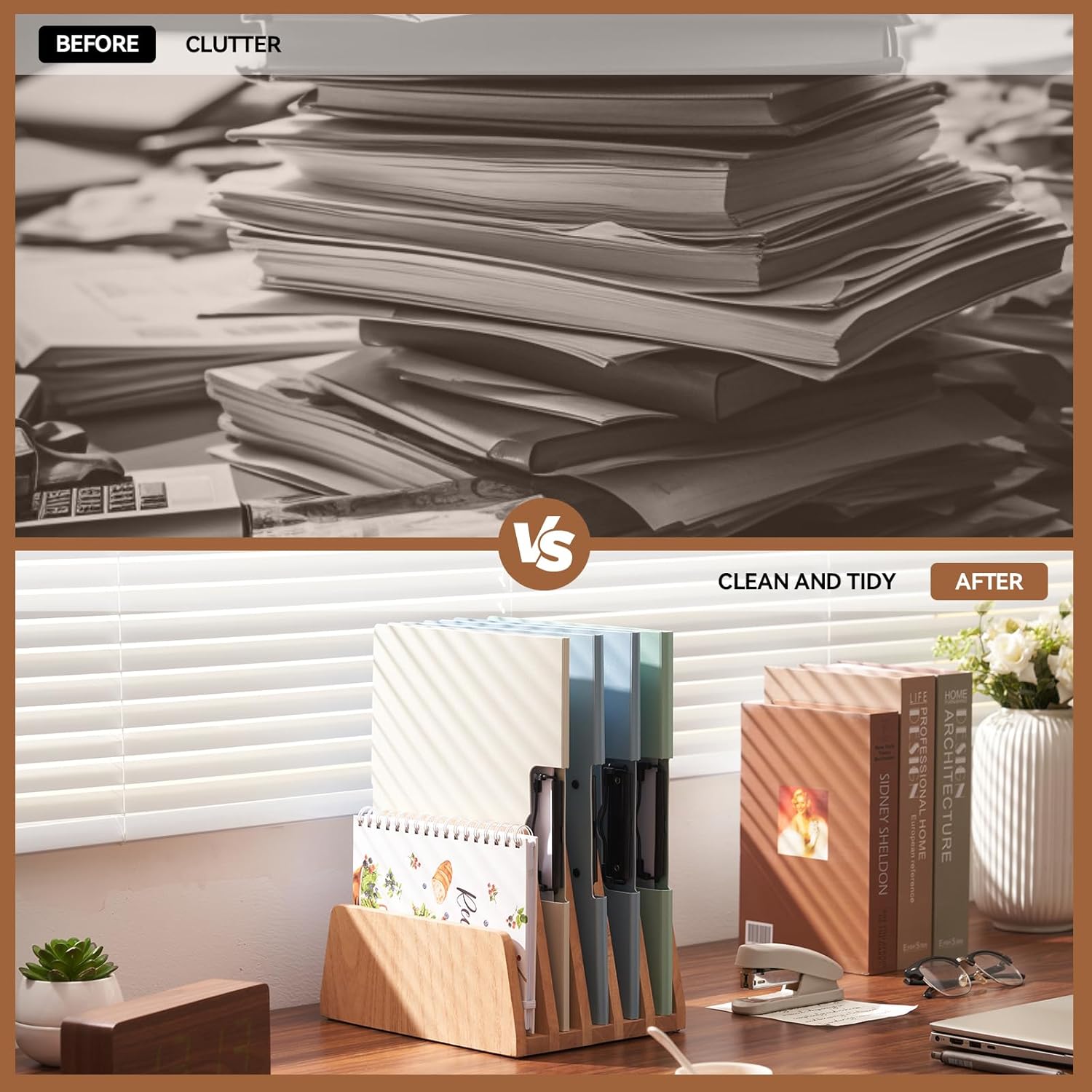 KIRIGEN Desktop File Document Holder Stand 5 Slots Mail Paper Organizer Desk Sorter Holder for File Document Organizer Stand for Home Office (5KWJJ-NA)