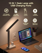 One Beat Desk Lamp with 6 Outlets 4 USB Ports(2×USB-C),Eye Protection Table Lamp Power Strip with 4 Color Modes 5 Brightness Touch LED Desk Lamps for Home Office College Dorm Room Essentials(White